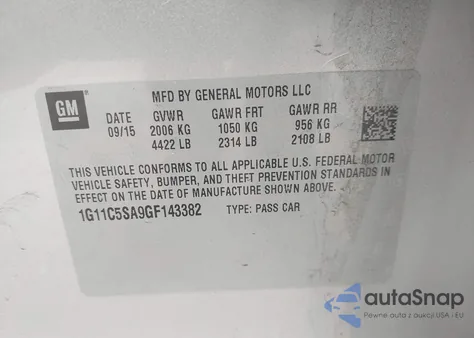 2016 Chevrolet Malibu Limited Lt из США, поврежденный, VIN 1G11C5SA9GF143382